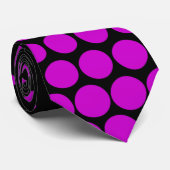 Magenta Polka Dots Modern Black Stropdas (Opgerold)