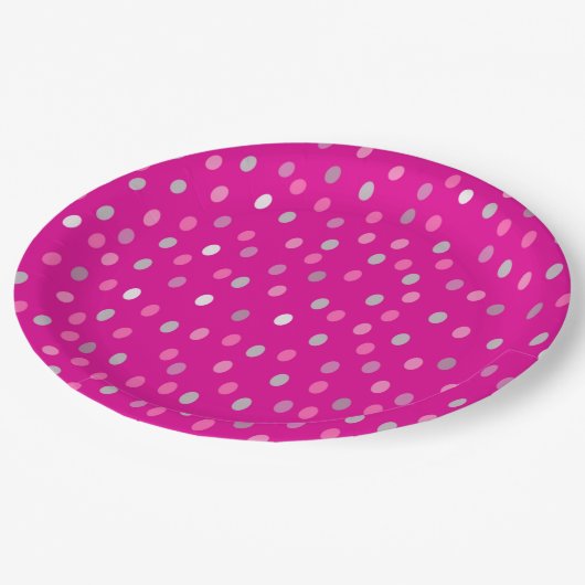 Magenta Polka Dots Papieren Bordje (Gekanteld)