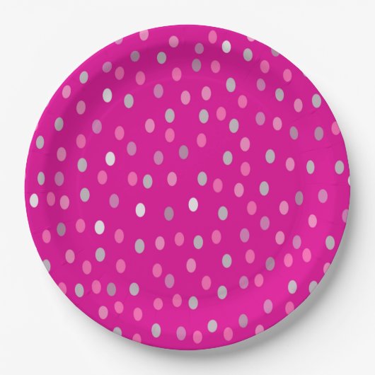 Magenta Polka Dots Papieren Bordje (Voorkant)