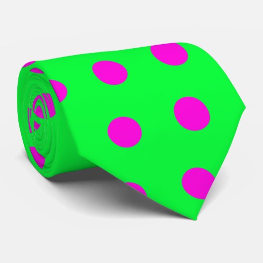 Magenta Polkadot Stropdas met fluorescerend groen (Opgerold)