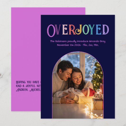 Magenta Pop Xmas Baby Geboorteaankondiging Foto Feestdagenkaart (Voorkant / Achterkant)