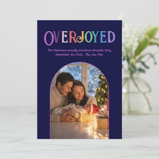 Magenta Pop Xmas Baby Geboorteaankondiging Foto Feestdagenkaart (Staand voorkant)