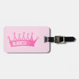 Magenta Princess Crown on Pink Background Bagagelabel