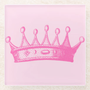 Magenta Princess Crown op roze achtergrond Glazen Onderzetter