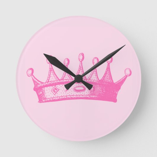 Magenta Princess Crown op roze achtergrond Ronde Klok (Voorkant)