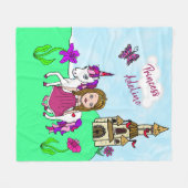  Magenta Prinses en Eenhoorn Gepersonaliseerd Fleece Deken (Voorkant (Horizontaal))