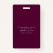 Magenta Professional Employee Kantoor Foto-ID Badge (Achterkant)