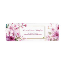 Magenta Pruim Bloem Aquarel Goud Dubbel Frame Etiket