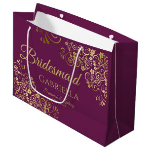 Magenta Pruim & Gouden Krullen Elegante Bruidsmeis Groot Cadeauzakje