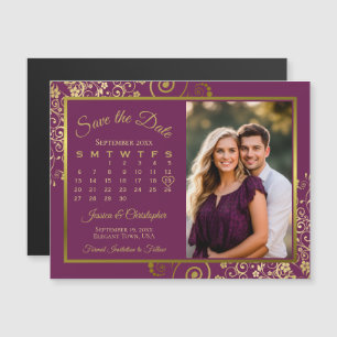 Magenta Prum Gold Kalender Foto Save Datum Magneet Magnetische Uitnodiging
