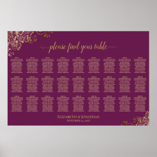 Magenta Prum & Goud 27 Tafel Trouw Stoelindeling Poster