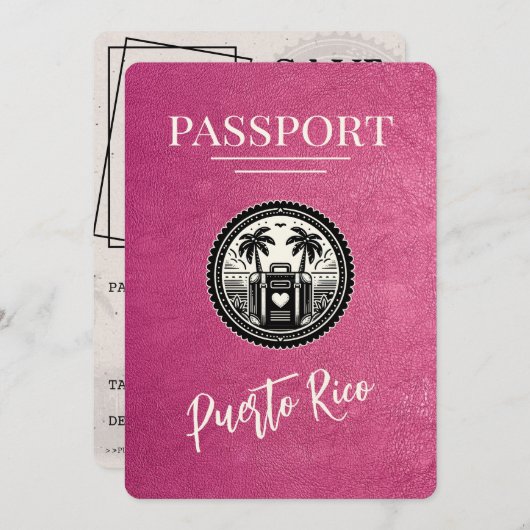 Magenta Puerto Rico Passport Save The Date (Voorkant / Achterkant)