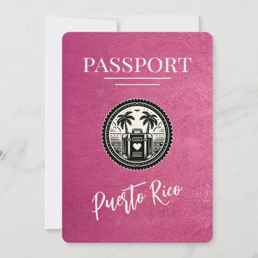Magenta Puerto Rico Passport Save The Date (Voorkant)