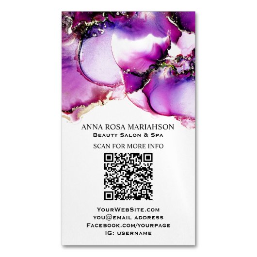 *~* Magenta QR CODE Yummy Gold Gilded AP29 Magnetisch Visitekaartje (Voorkant Verticaal)