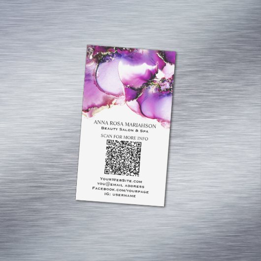 *~* Magenta QR CODE Yummy Gold Gilded AP29 Magnetisch Visitekaartje (Voorbeeld)