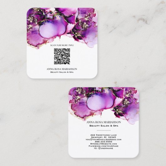 *~* Magenta QR CODE Yummy Gold Gilded AP29 Vierkante Visitekaartje (Voorkant / Achterkant)