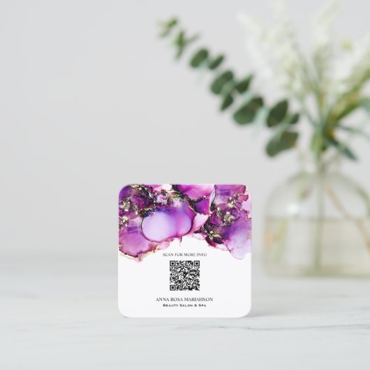 *~* Magenta QR CODE Yummy Gold Gilded AP29 Vierkante Visitekaartje (Staand voorkant)