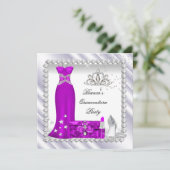 Magenta Quinceanera 15th Tiara Birthday Party Kaart (Staand voorkant)