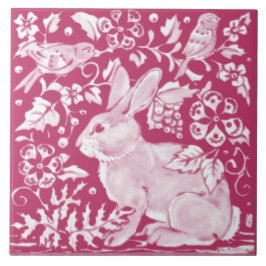 Magenta Rabbit Bird Natuur Woodland Floral  Tegeltje