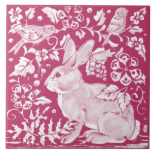 Magenta Rabbit Bird Natuur Woodland Floral  Tegeltje