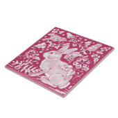 Magenta Rabbit Bird Natuur Woodland Floral  Tegeltje (Zijkant)