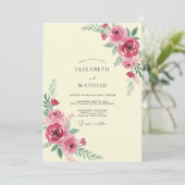 Magenta Ranunculus Gedempte Eucalyptus Bruiloft Kaart (Staand voorkant)