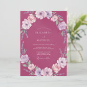 Magenta Ranunculus Krans Bruiloft Kaart (Staand voorkant)