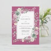 Magenta Ranunculus-loof Eucalyptus Bruiloft Kaart (Staand voorkant)