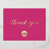 Magenta Real Roos gouden folie Business Dank u Folie Uitnodiging Briefkaart (Voorkant)