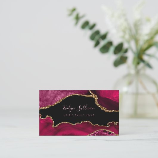 Magenta Red agate op zwart Visitekaartje (Staand voorkant)