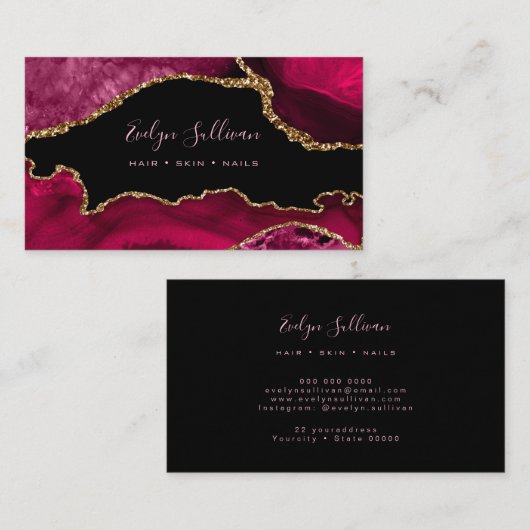 Magenta Red agate op zwart Visitekaartje (Voorkant / Achterkant)