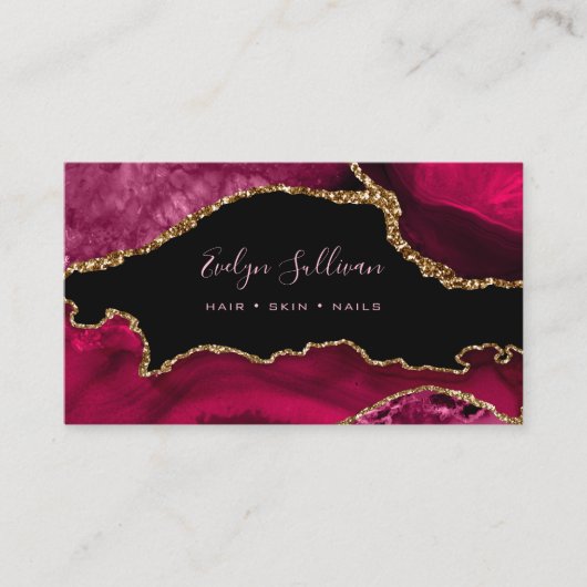 Magenta Red agate op zwart Visitekaartje (Voorkant)