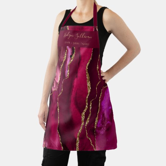 magenta red agate schoonheidsspecialist apron schort (Insitu)