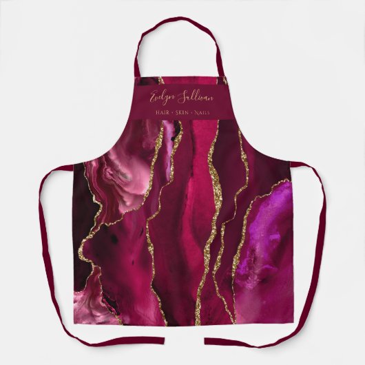 magenta red agate schoonheidsspecialist apron schort (Voorkant)