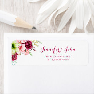 Magenta Red Amaryllis Floral Return Address Etiket