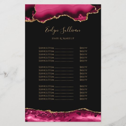 Magenta red and gold agate price list flyer (Voorkant)