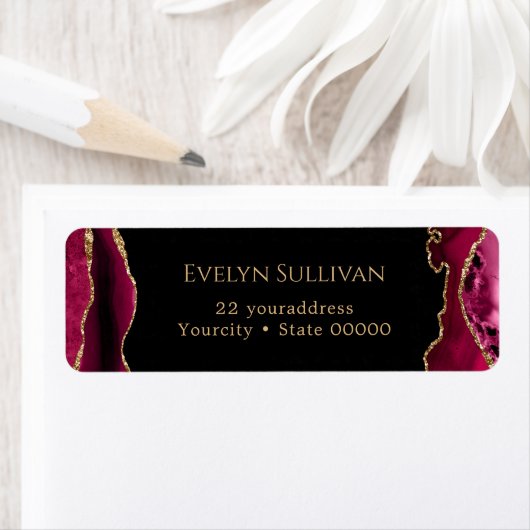 Magenta red and gold agate return address label (Insitu)