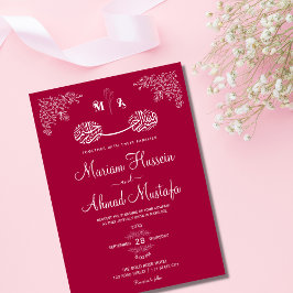 Magenta Red Floral Islamic Muslim Nikah Weddenscha Kaart