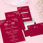 Magenta Red Floral Islamic Muslim Nikah Weddenscha Kaart