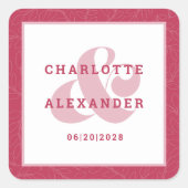 Magenta Red Modern Wedding Trendy Bride & Groom Vierkante Sticker (Voorkant)