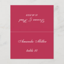 Magenta Red Wedding Place Card Gedrukte Gastenaam