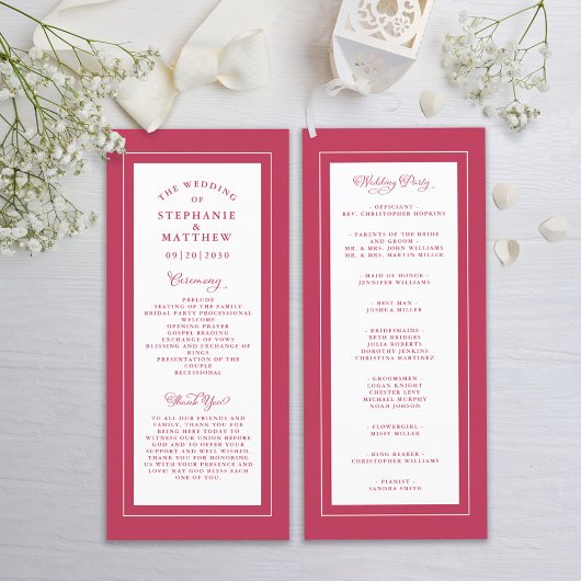 Magenta Red Wedding Service Ceremony Elegant Chic Programmakaart
