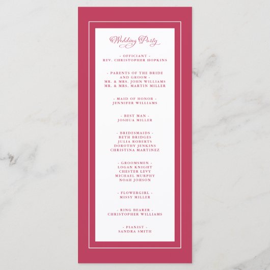 Magenta Red Wedding Service Ceremony Elegant Chic Programmakaart (Achterkant)