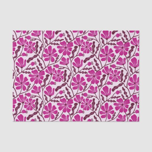 Magenta Retro Bloemmotief Tissuepapier (Voorkant)