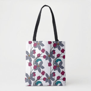 Magenta retro etnisch elegant bloempatroon tote bag