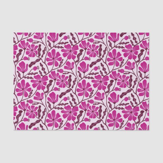 Magenta Retro Floral Pattern Tissuepapier (Voorkant)