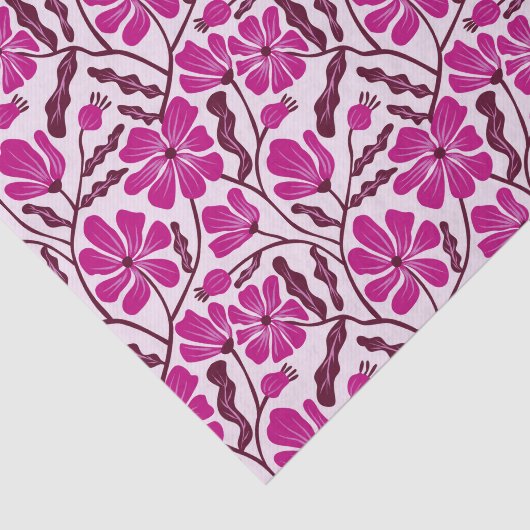 Magenta Retro Floral Pattern Tissuepapier (Detail)