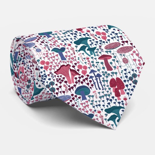 Magenta Retro Paddestoel Stropdas (Opgerold)