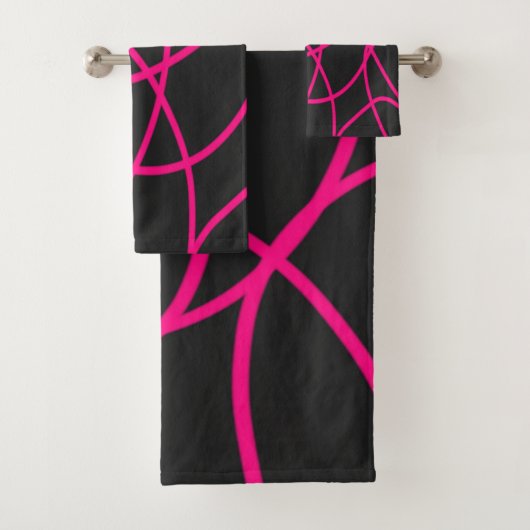 Magenta Ribbons op Zwart Bad Handdoek (Insitu)