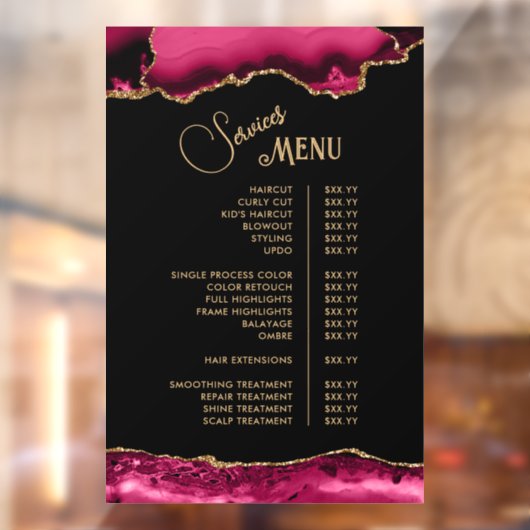 Magenta Rode Agate Diensten Menu Raamsticker (Vel 2)